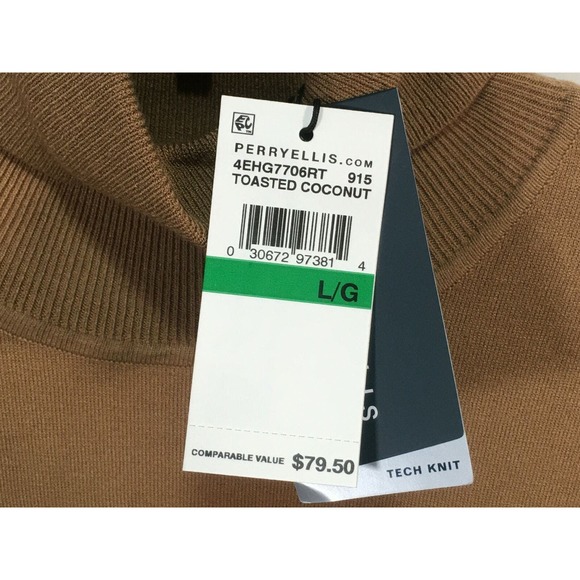 Perry Ellis Long Sleeve Knit Turtleneck Sweater, Men's Size L - Toasted Coconut - Picture 5 of 10